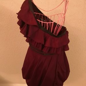 Double Zero Ruffled Burgundy Pleather One Shoulder Dress L Coquette Mall Goth